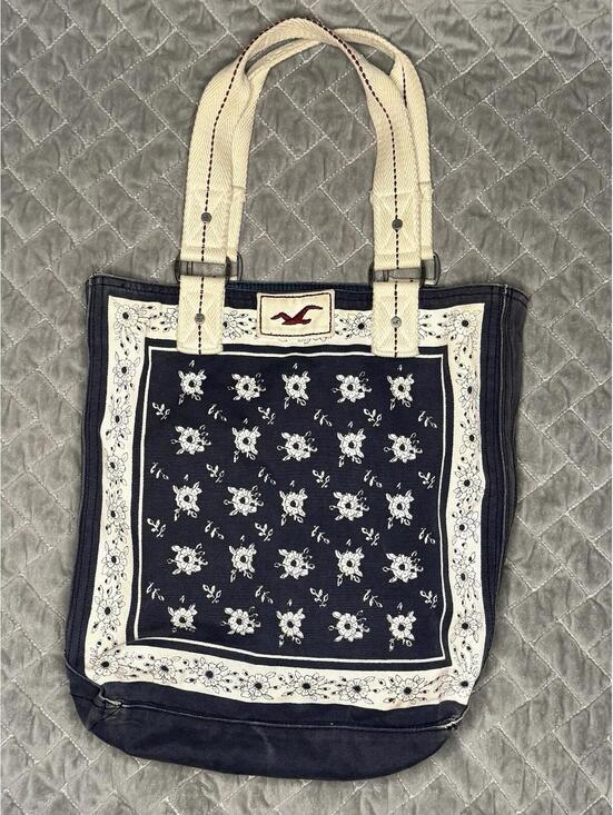 Hollister Wool Deep Blue/Cream, Tote Bag Shoulder Purse Travel Bag Heavy Duty - Picture 2 of 7